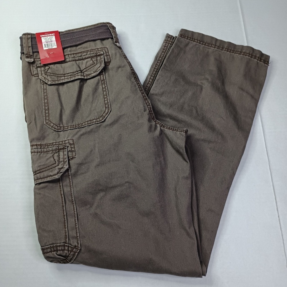 Unionbay Survivor Cargo‎ Pants Men's 32x32 Saddle Belt Cotton Straight Leg
